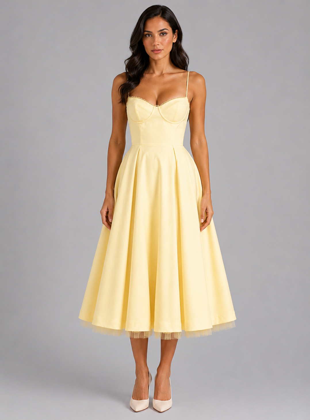 Women’s Corset Midi Dress with Full Skirt – Elegant Occasion Style
