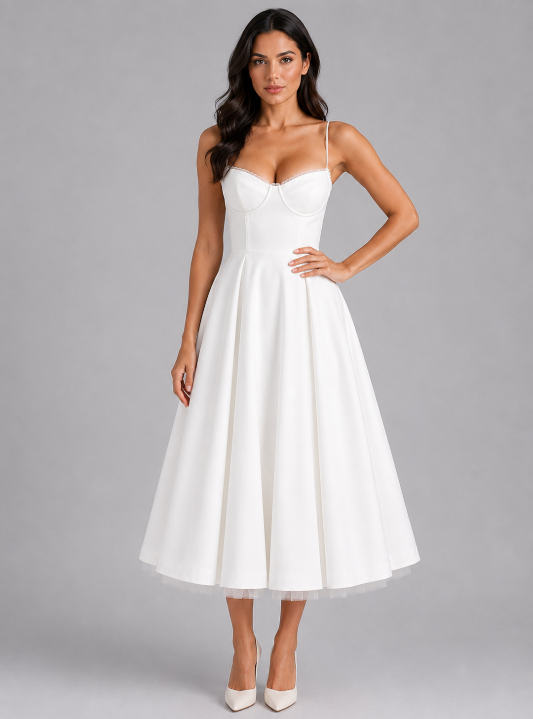Women’s Corset Midi Dress with Full Skirt – Elegant Occasion Style