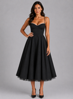 Women’s Corset Midi Dress with Full Skirt – Elegant Occasion Style