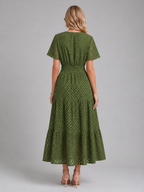 Women’s Eyelet A-Line Midi Dress – Cotton Blend Summer Style