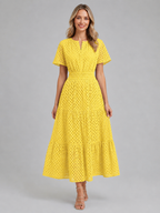 Women’s Eyelet A-Line Midi Dress – Cotton Blend Summer Style