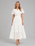 Women’s Eyelet A-Line Midi Dress – Cotton Blend Summer Style