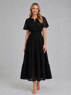 Women’s Eyelet A-Line Midi Dress – Cotton Blend Summer Style