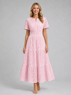 Women’s Eyelet A-Line Midi Dress – Cotton Blend Summer Style