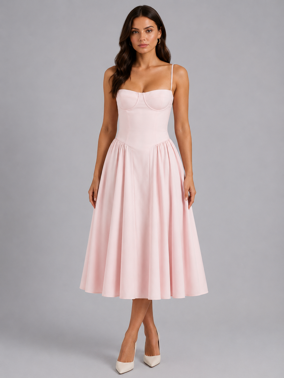 Women’s Floral Corset Midi Dress – Sweetheart Neck Wedding Guest Style