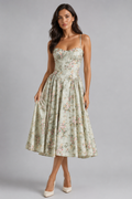 Women’s Floral Corset Midi Dress – Sweetheart Neck Wedding Guest Style