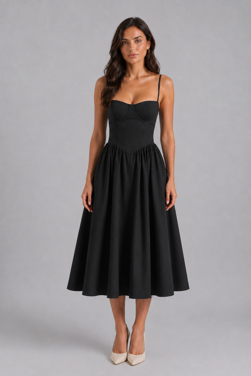 Women’s Floral Corset Midi Dress – Sweetheart Neck Wedding Guest Style