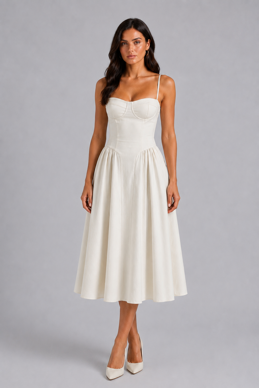 Women’s Floral Corset Midi Dress – Sweetheart Neck Wedding Guest Style
