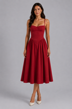Women’s Floral Corset Midi Dress – Sweetheart Neck Wedding Guest Style