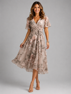 Women’s V-Neck Midi Summer Dress – Flowing Silhouette