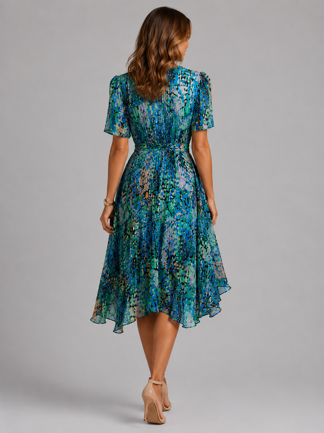 Women’s V-Neck Midi Summer Dress – Flowing Silhouette