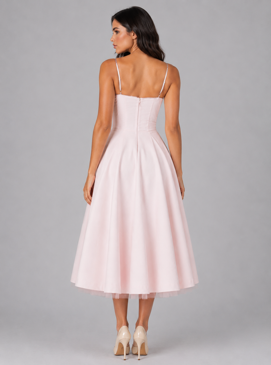 Women’s Corset Midi Dress with Full Skirt – Elegant Occasion Style